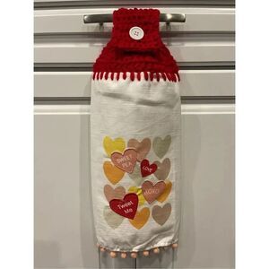 Crochet Top Kitchen Towel- Candy Hearts